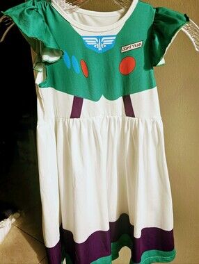 Sz 8 Toy Story Buzz Lightyear Green and White Kids Dress
